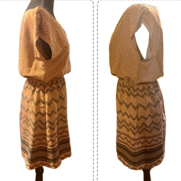 Tan & Black Polka Dot Patterned Mini Dress S-L - Picture 5 of 7